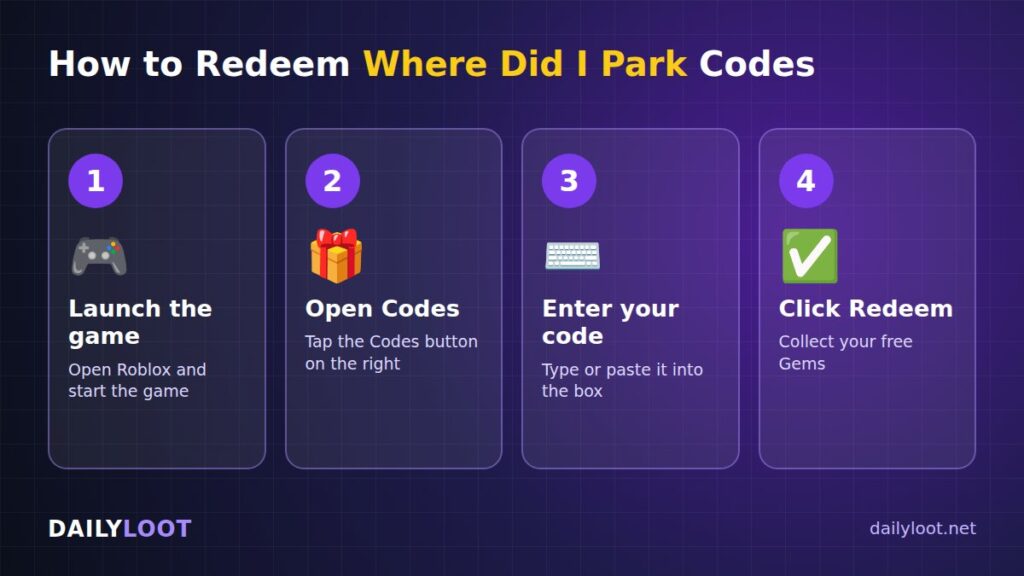 How to redeem Where Did I Park codes